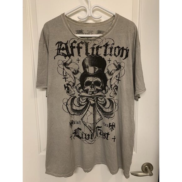 Affliction T Shirt Men’s 3XL Distressed Thrashed Grunge Y2K Skull - Picture 1 of 10